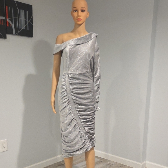 Lavish Alice Metallic Silver One-Shoulder Dress - Picture 2 of 16